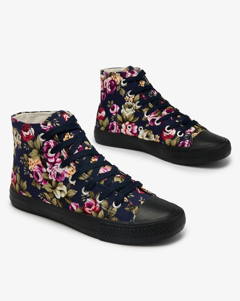 Royalfashion Дамски високи маратонки в тъмносиньо с цветни цветя Soxic