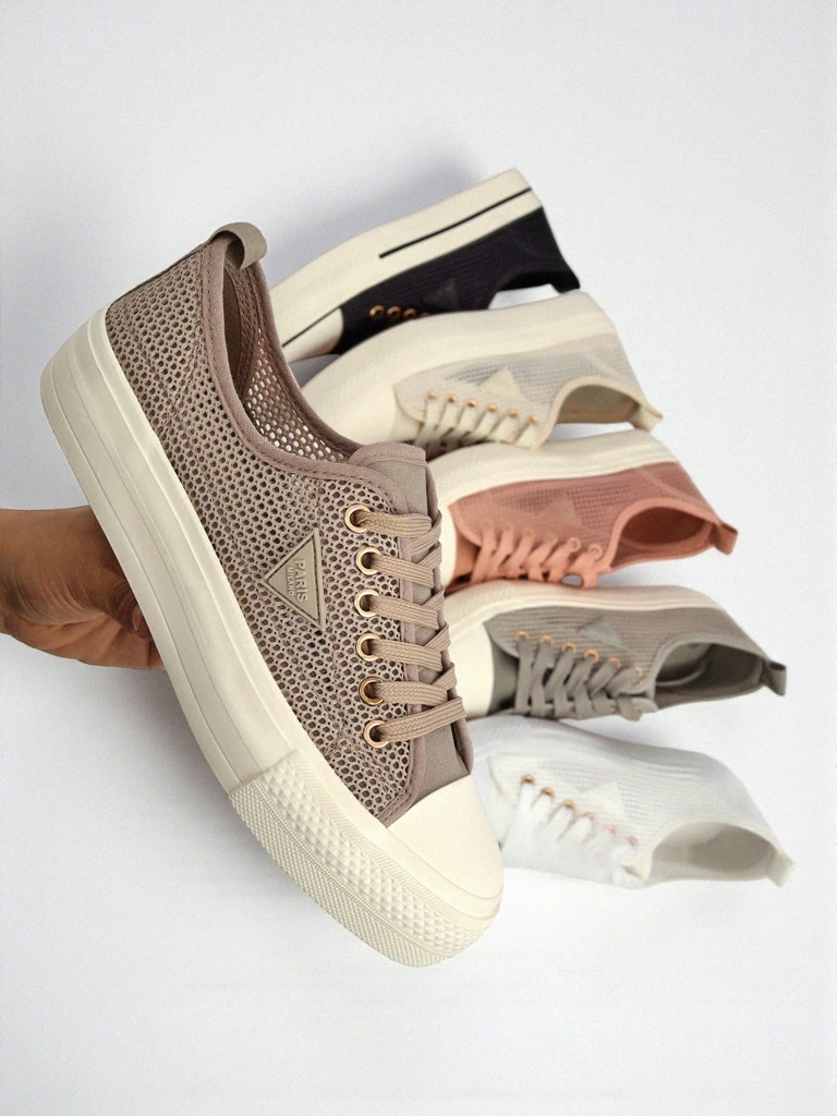 Дамски маратонки Hypatia Mesh светлокафяви за лятото плоска подметка 3см