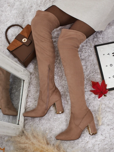 Дамски ботуши над коляното от еко велур на ток Eldir