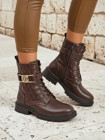 Дамски боти с ефектна капитонирана еко кожа Sable Rose