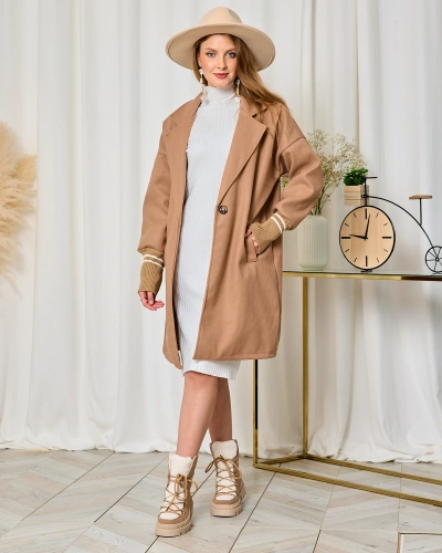 Royalfashion Дамско палто с дължина до коляното в светлокафяво