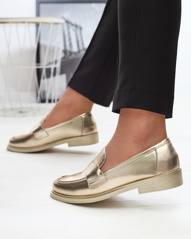 Златисти дамски мокасини от еко кожа Zibom- Footwear