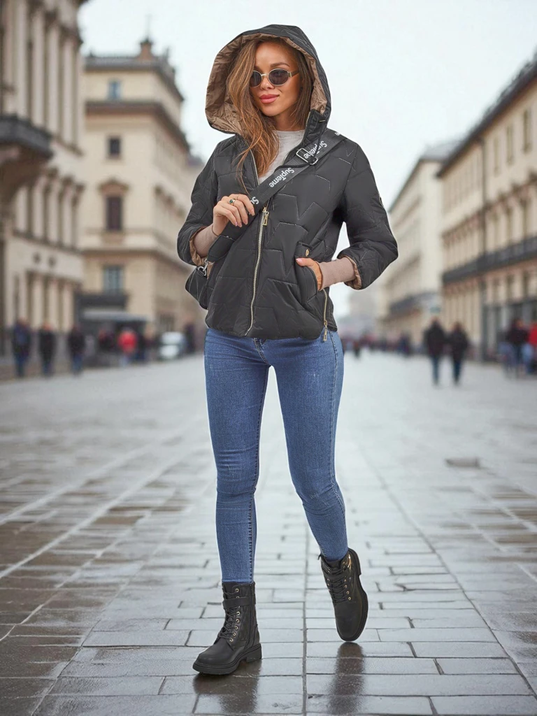 Дамско ватирано яке с качулка и ластици на ръкавите Silent Ridge