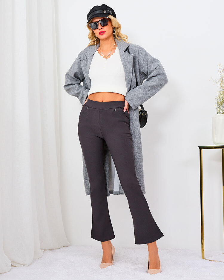 Royalfashion Черни дамски клинове от екокожа a'la bells