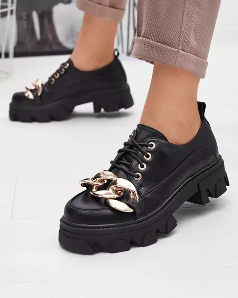 Czarne półbuty na płaskim obcasie Eqoia - Obuwie