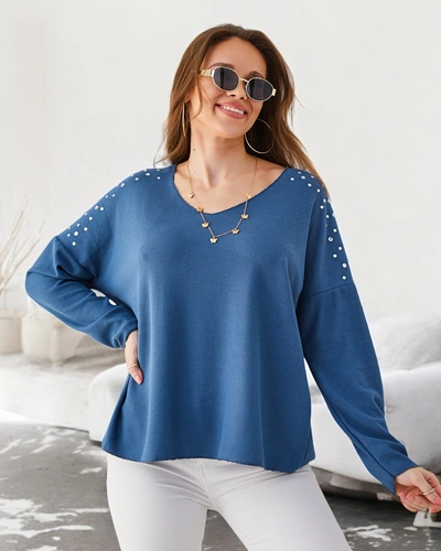 Дамски тънък вискозен пуловер Royalfashion с камъчета на раменете