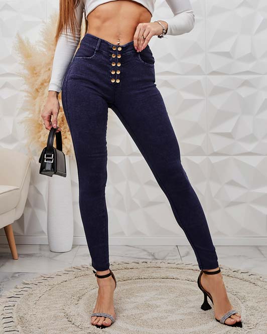 Royalfashion Дамски панталони тип "тегелинг" с декоративни копчета