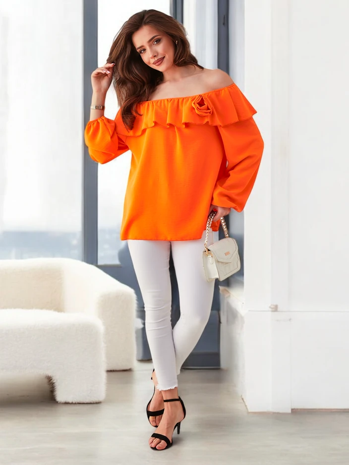 Риза за жени Royalfashion в испански стил с волани и цвете