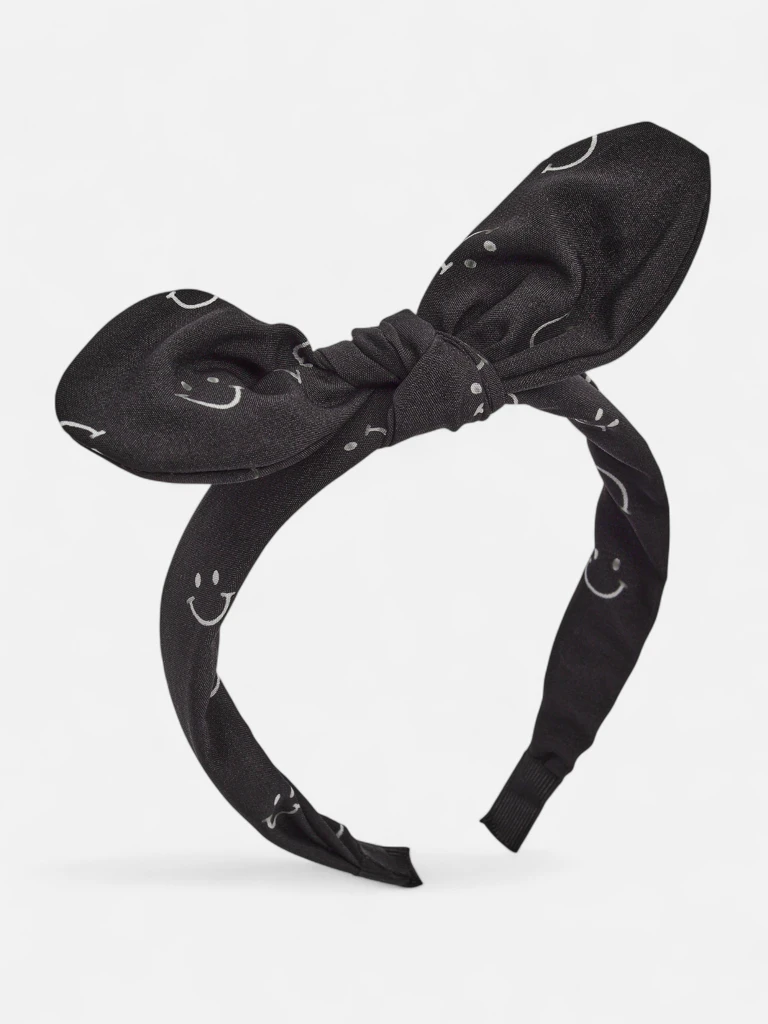 Royalfashion Детска лента за коса с панделка с принт на усмихнати лица