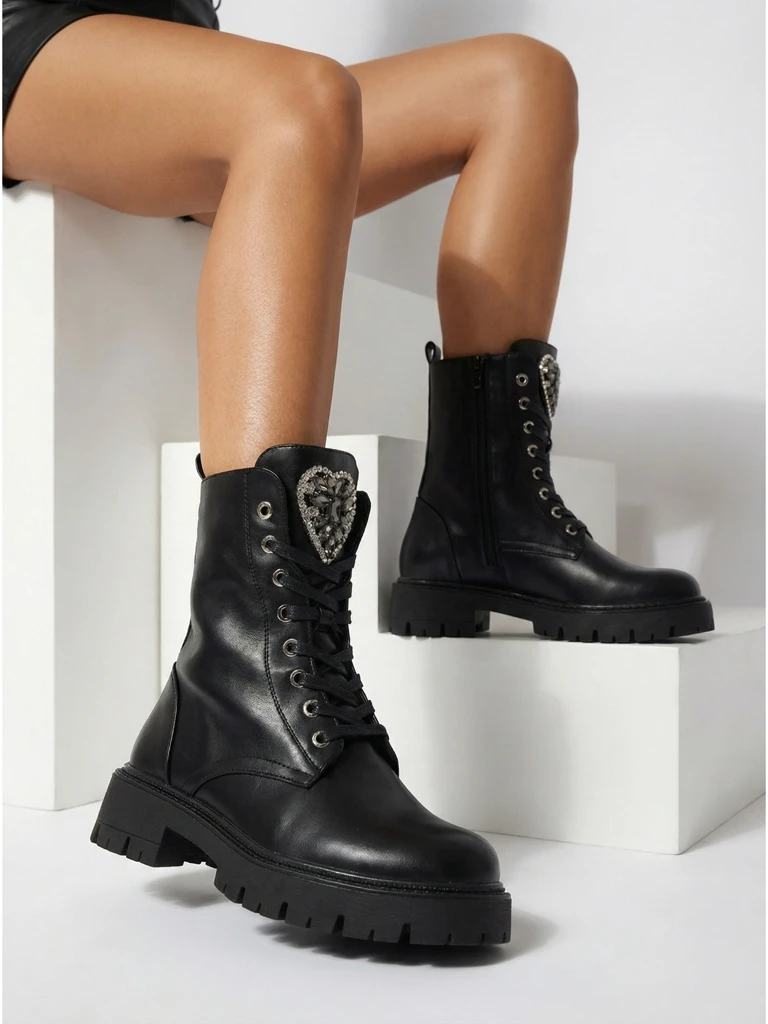 Дамски боти Luna, черни, кожени, елегантни за есента