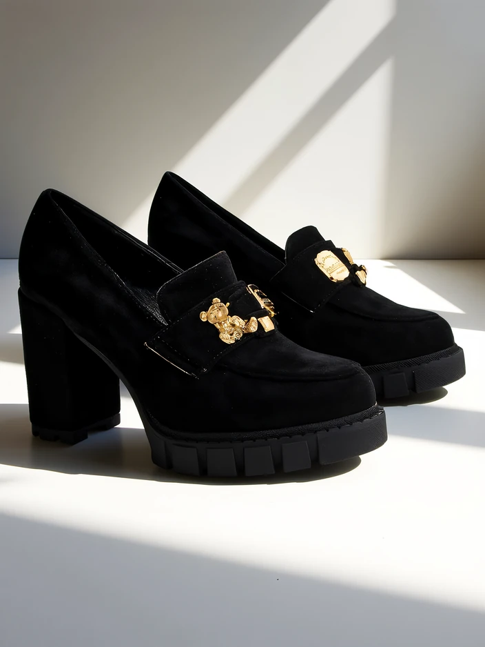 Katherine Elegante Черни Велурени Обувки на Ток