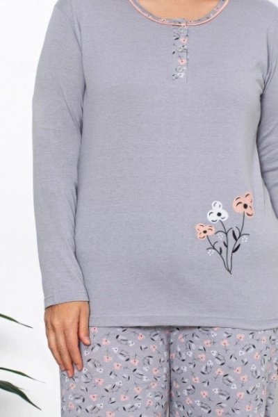 Royalfashion Памучен женски пижама комплект от 2 части с флорален десен PLUS SIZE