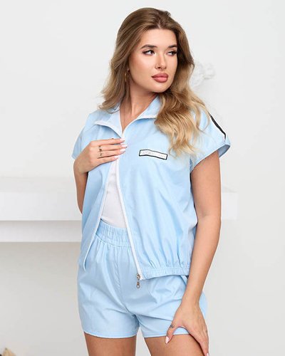 Damski niebieski sportowy komplet dresowy rozpinany- Odzież