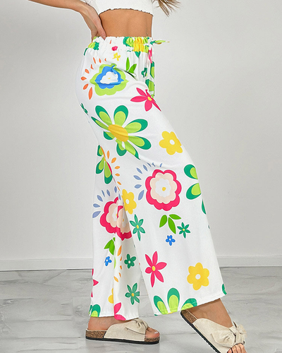Royalfashion Дамски широки панталони от плат с флорални мотиви