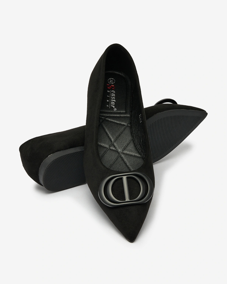 Royalfashion Черни дамски балерини със заострен връх и украса на носа Tidita