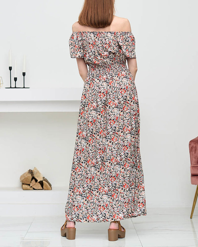 Damska czarna wzorzysta sukienka maxi- Odzież