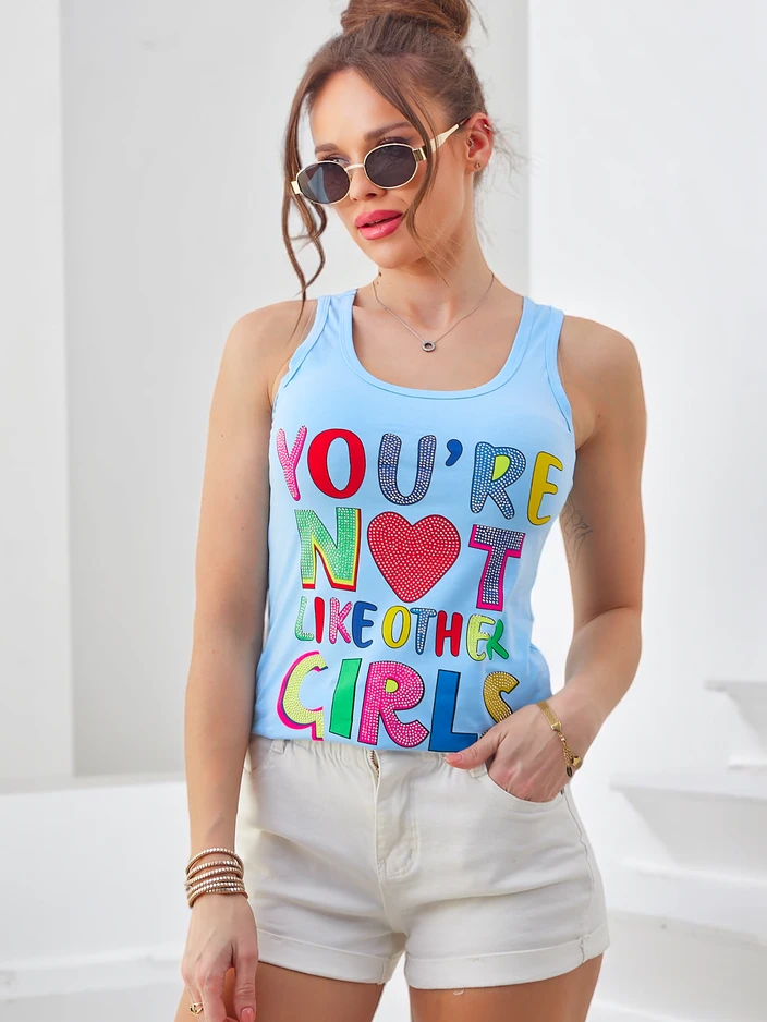 Royalfashion Женски памучен топ с презрамки и щампи