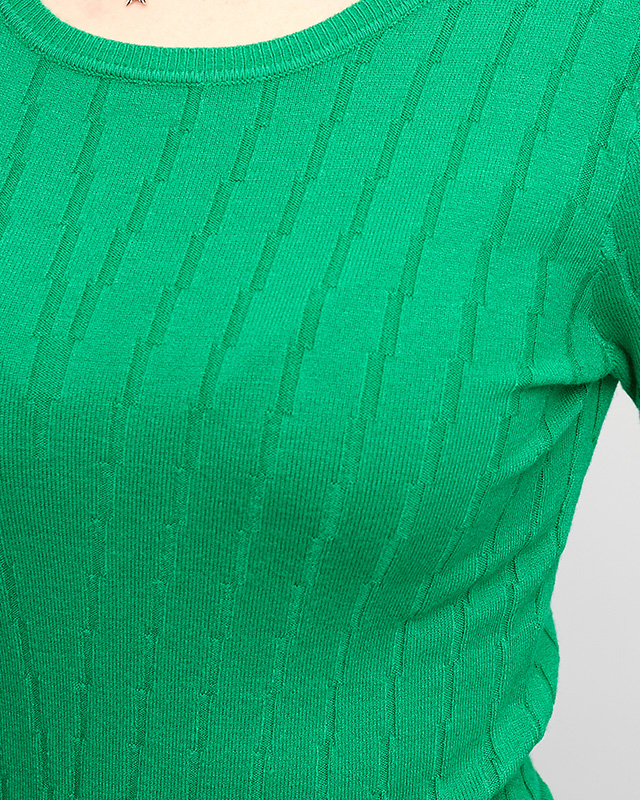 Дамски зелен пуловер с кръгло деколте - Облекло