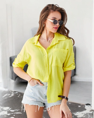 Рокля Royalfashion от памук за жени с релеф и V-образно деколте с 3/4 ръкави