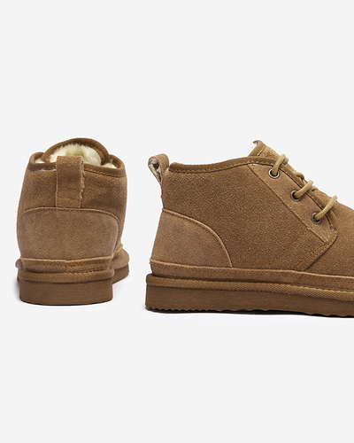 Jasnobrązowe wiązane damskie śniegowce z futerkiem Miusho - Obuwie