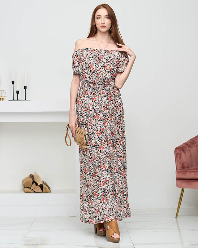 Damska czarna wzorzysta sukienka maxi- Odzież