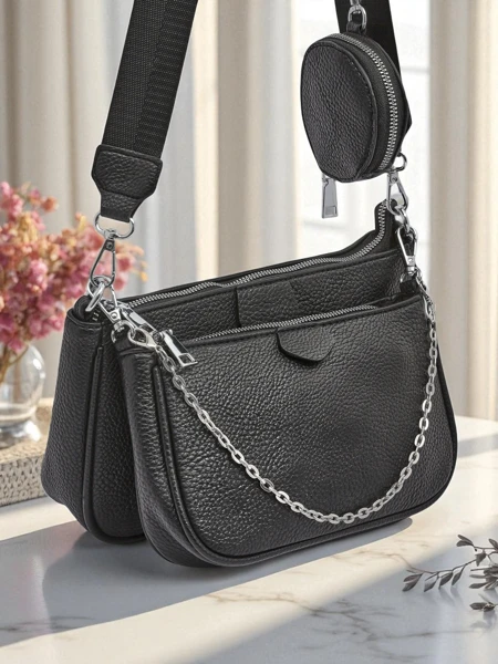 Дамска многофункционална чанта Scylla в черен цвят от екологична кожа