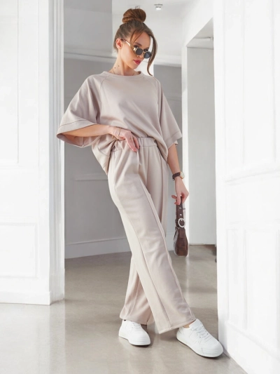 Royalfashion Женскo облекло с къси ръкави и разкроени панталони