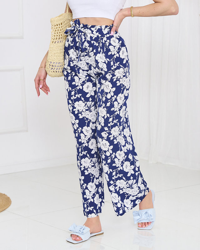 Флорално сини панталони палацо с цветя - Облекло