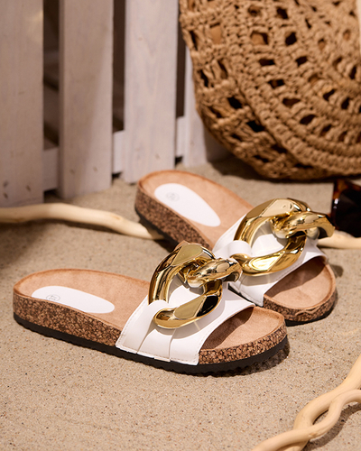 Białe klapki damskie z ozdobą Sofig- Obuwie