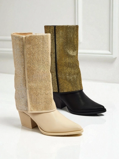 Дамски еко кожени боти на ток с декоративна горна част Virelia