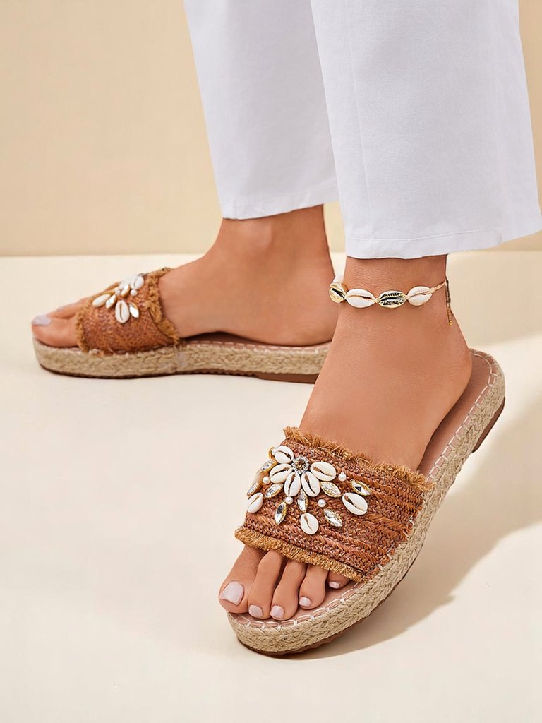 Сандали Royalfashion Callista Boho Camel на плоска платформа с мидички