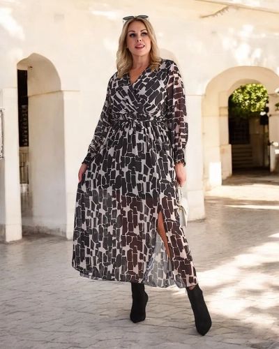 Royalfashion Дамска макси рокля в черно и бежово