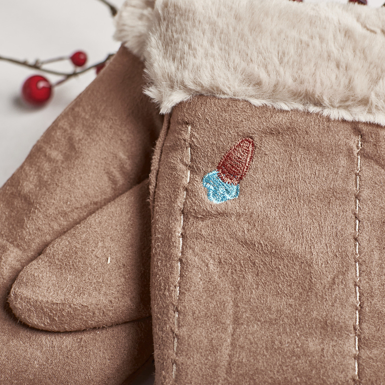 Brązowe dziecięce rękawiczki na sznurku i z jednym palcem - Rękawiczki