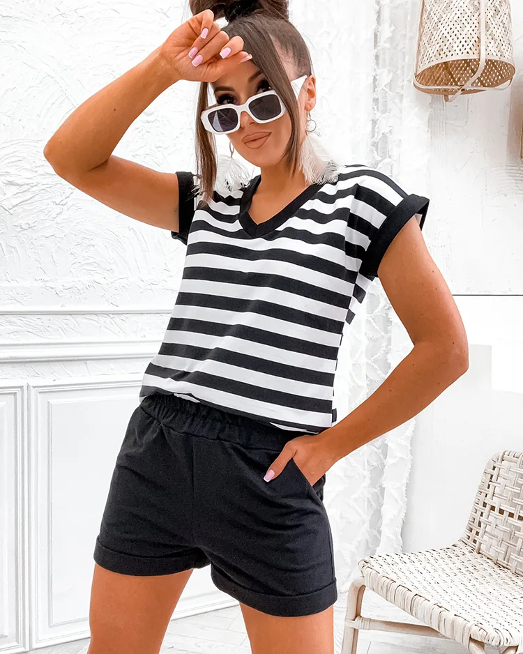 Royalfashion Памучен раиран дамски комплект