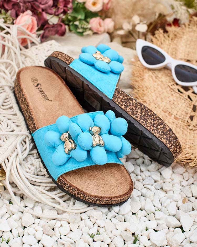 Royalfashion Дамски джапанки със златни мечета и цветя Isaralle