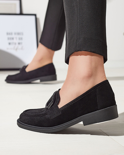 Черни дамски мокасини с орнамент Fogras- Footwear