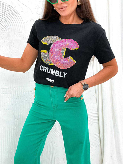 Royalfashion Дамска тениска с принт и циркони