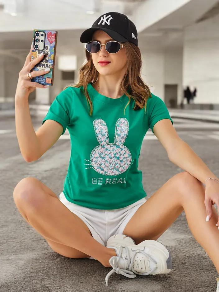 Royalfashion Дамска памучна тениска Заек Кажи Буди истински