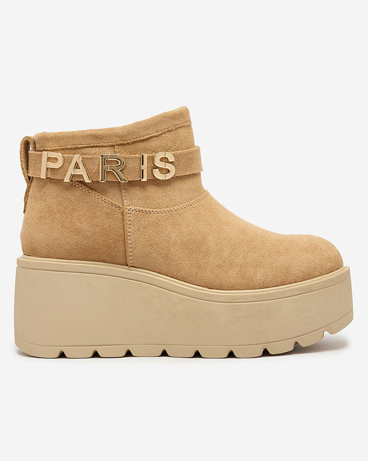 Royalfashion Светлокафяви дамски обувки a'la ботуши за сняг с орнамент Parisela