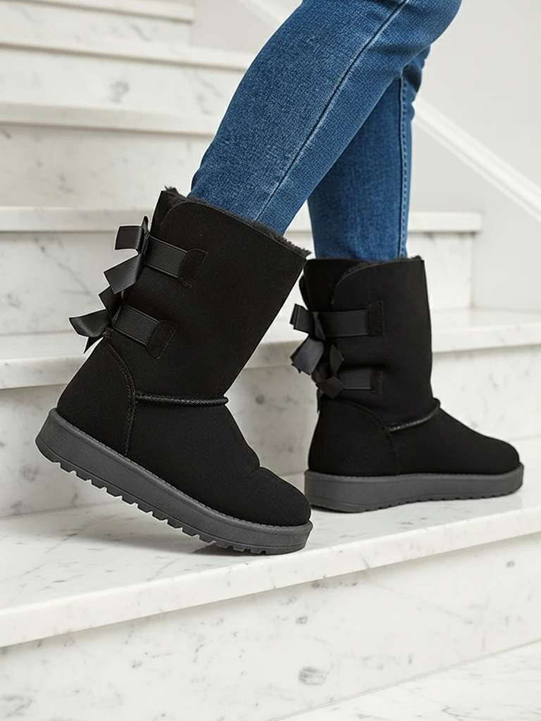 Боти Stella от екологичен велур на плосък ток