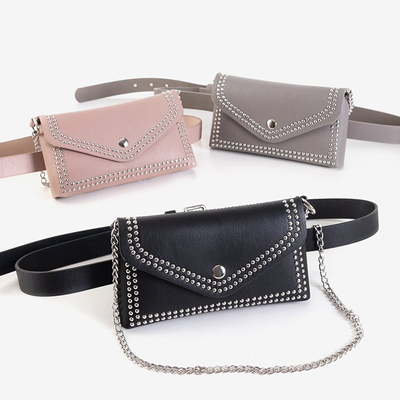 Szara mała torebka nerka z dżetami - Akcesoria