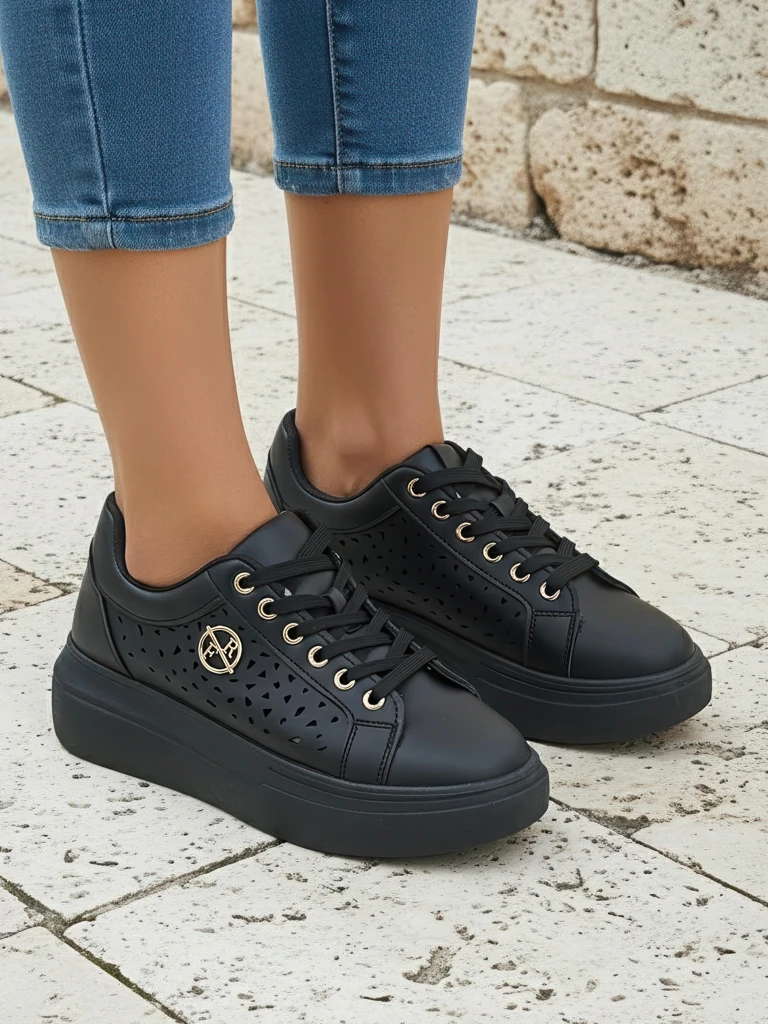 Дамски сникърси Kalista Nero – черни платформи от еко кожа, пролетна колекция