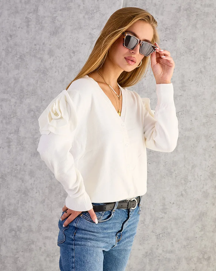 Royalfashion Дамски пуловер с разкопчани копчета