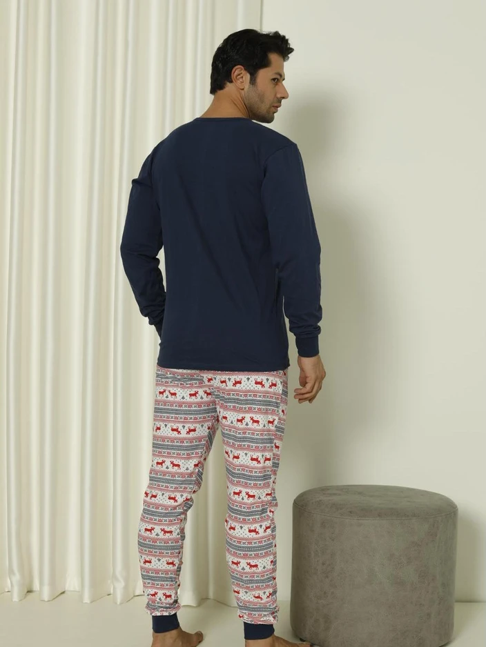 Royalfashion Коледни мъжки памучни пижами 2 части Весела Коледа