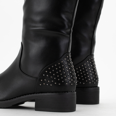 Czarne kozaki damskie z dżetami Kirida - Obuwie