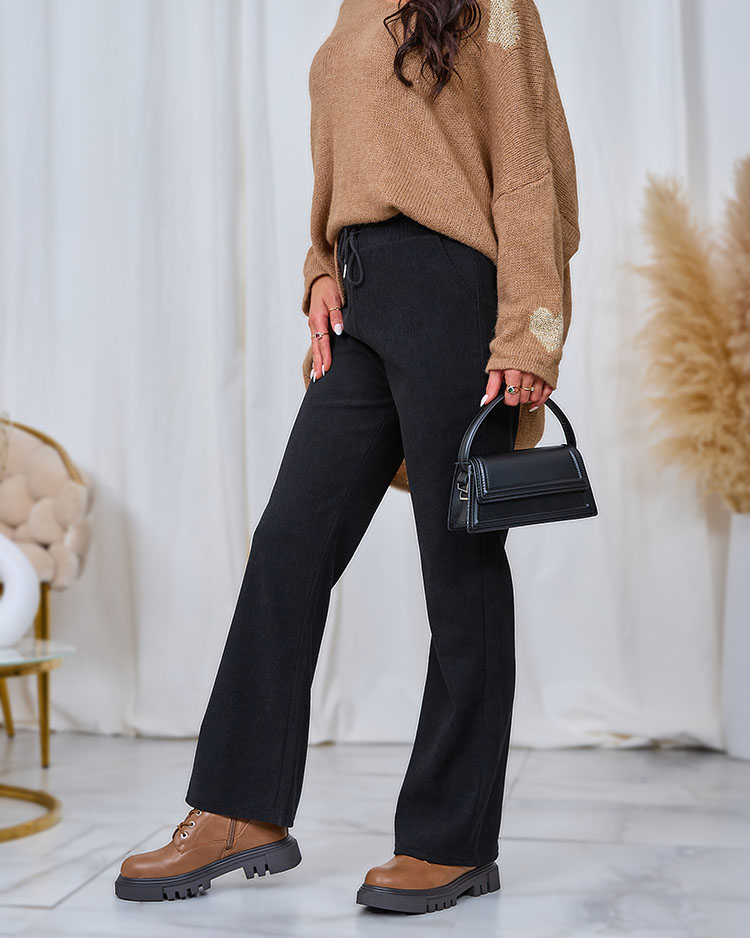 Royalfashion Дамски панталон от велурена материя в черно