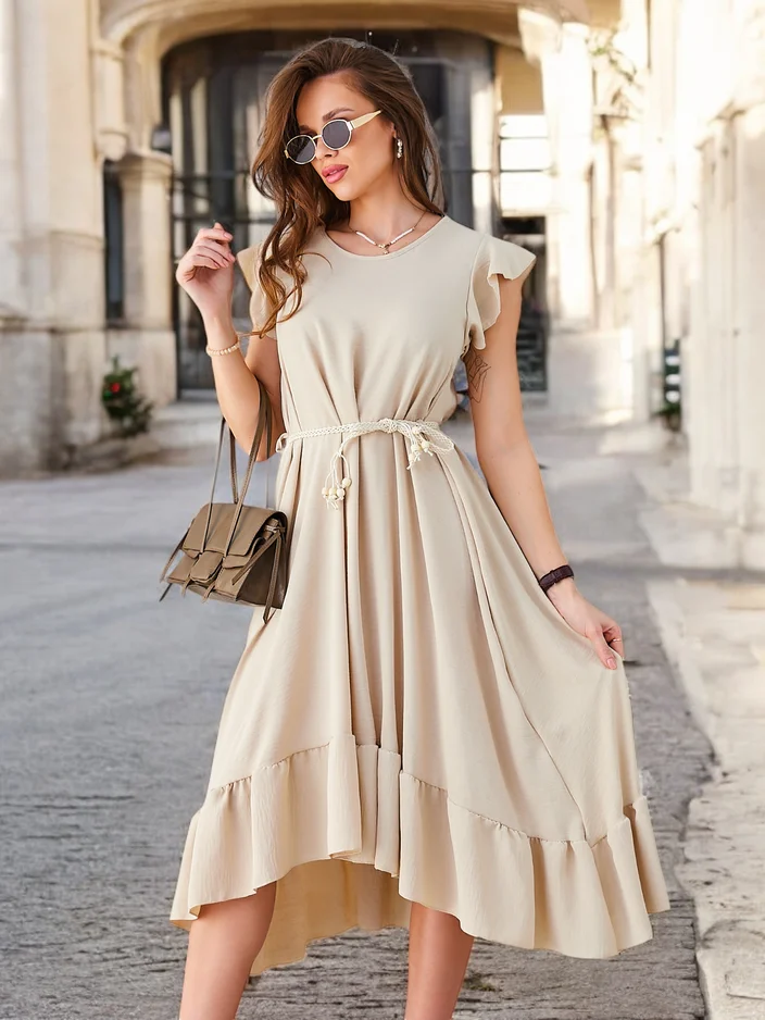 Рокля миди за жени Royalfashion с ръбове и къси ръкави