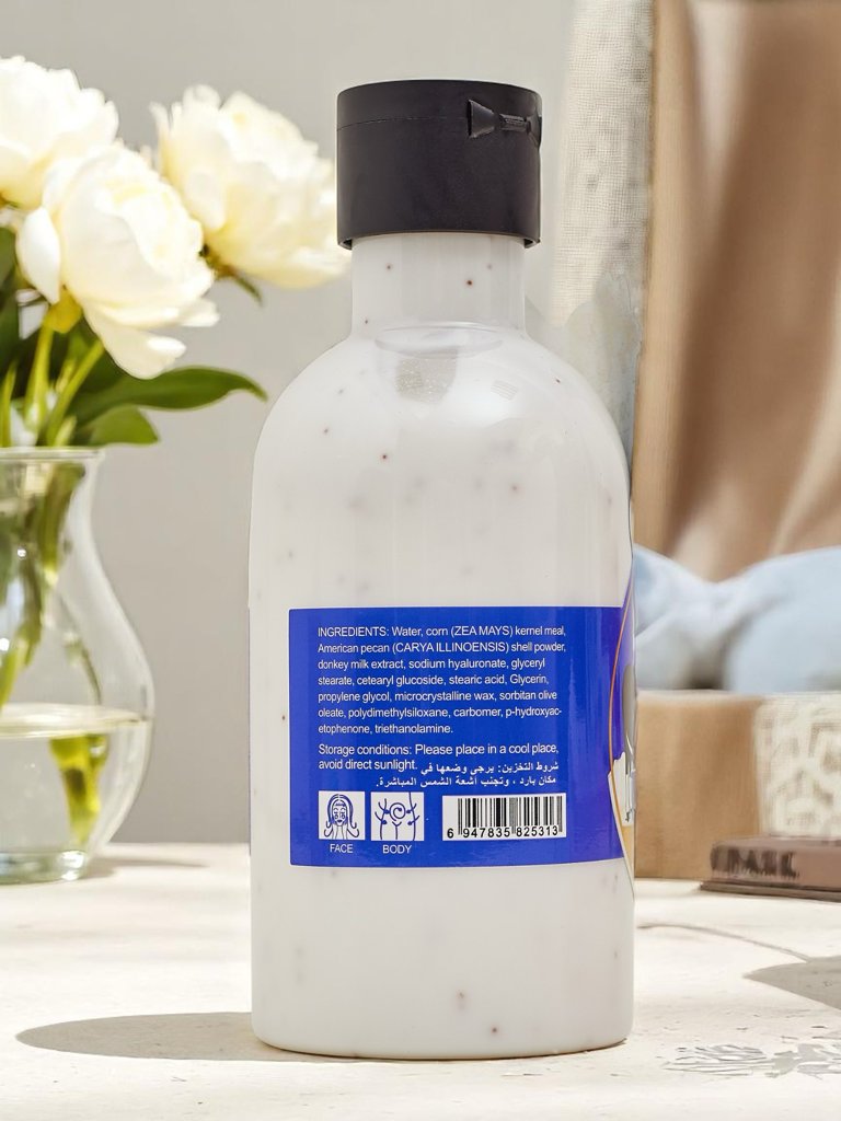 Хидратиращ, ексфолиращ и омекотяващ лосион за тяло с магарешко мляко