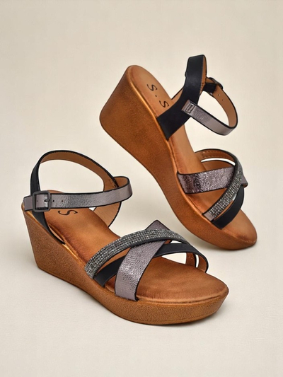 Royalfashion дамски сандали на платформа с камъчета и блестящи елементи Glittera