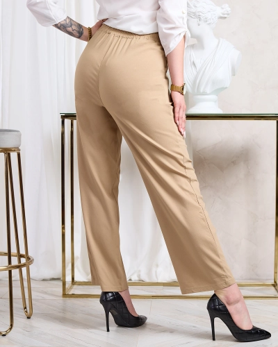 Royalfashion Светлокафяв дамски панталон от широка материя